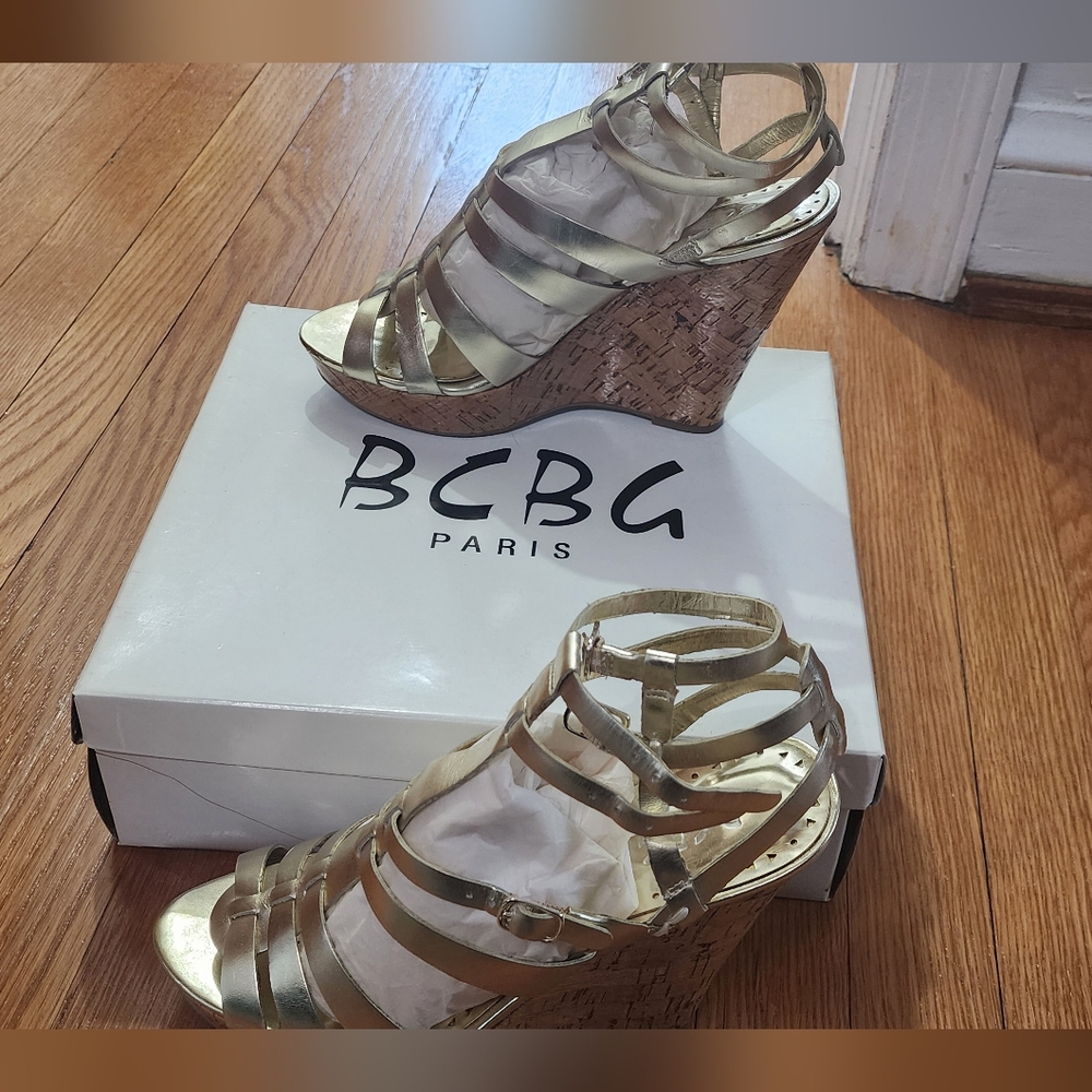 BCBG Paris Gold Metallic Wedges - (PL - Glenda)